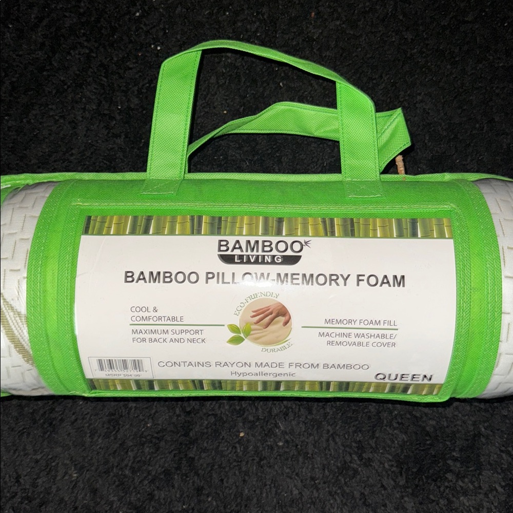 New Bamboo Living Pillow-Memory Foam. Sz. Queen. Original packaging. Retail:$95